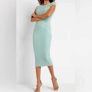 Express Mint Green Ribbed Bodycon Midi Dress